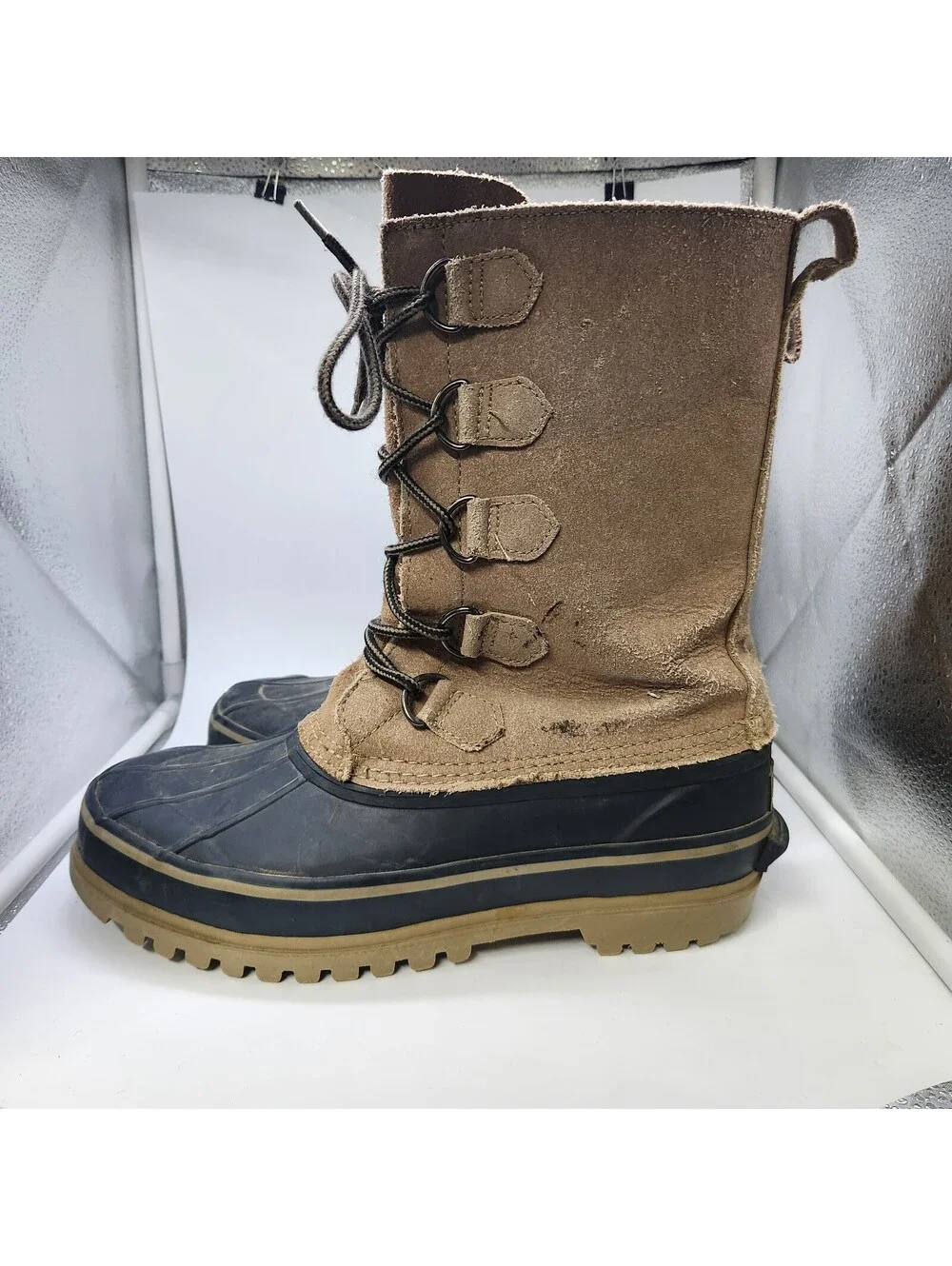 Totes Men's Duck Boots Size 9D Brown Waterproof Insulated Winter Snow Lace Up